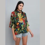 Black Frida Kahlo Printed Cotton Oversized Shirts - Image 5