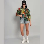 Black Frida Kahlo Printed Cotton Oversized Shirts - Image 4