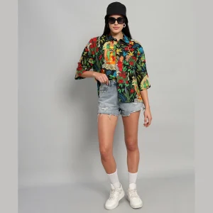 Black Frida Kahlo Printed Cotton Oversized Shirts - Image 4