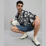 Black Oversized Shirt Men's Floral Print T-Shirt
