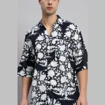 Black Oversized Shirt Men's Floral Print T-Shirt - Image 8