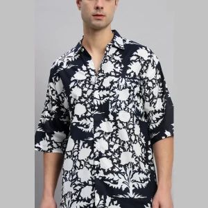 Black Oversized Shirt Men's Floral Print T-Shirt - Image 8