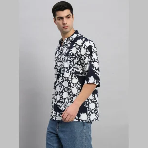 Black Oversized Shirt Men's Floral Print T-Shirt - Image 4