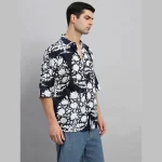 Black Oversized Shirt Men's Floral Print T-Shirt - Image 3