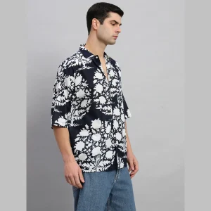 Black Oversized Shirt Men's Floral Print T-Shirt - Image 3