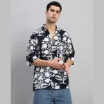 Black Oversized Shirt Men's Floral Print T-Shirt - Image 2