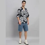 Black Oversized Shirt Men's Floral Print T-Shirt - Image 5
