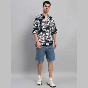 Black Oversized Shirt Men's Floral Print T-Shirt - Image 5