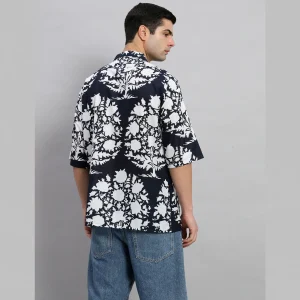 Black Oversized Shirt Men's Floral Print T-Shirt - Image 9