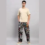 Black Patchwork Baggy Cotton Trousers For Men's - Image 2