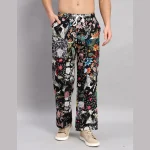 Black Patchwork Baggy Cotton Trousers For Men's - Image 3