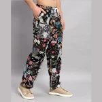 Black Patchwork Baggy Cotton Trousers For Men's - Image 6
