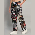 Black Patchwork Cotton Pants For Women - Image 4