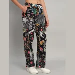 Black Patchwork Cotton Pants For Women - Image 5