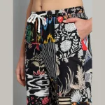 Black Patchwork Cotton Pants For Women - Image 6