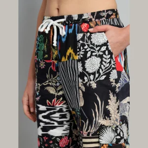 Black Patchwork Cotton Pants For Women - Image 6
