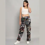 Black Patchwork Cotton Pants For Women - Image 2