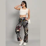 Black Patchwork Cotton Pants For Women