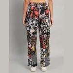 Black Patchwork Cotton Pants For Women - Image 7
