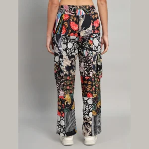 Black Patchwork Cotton Pants For Women - Image 7