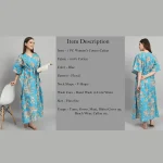Blue & Beige Floral Print Cotton Nightwear Gown - Image 7