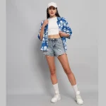 Blue Floral Print Cotton Oversized Shirt - Image 5