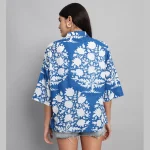 Blue Floral Print Cotton Oversized Shirt - Image 10