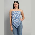 Blue Floral Print Pure Cotton Stole 40"