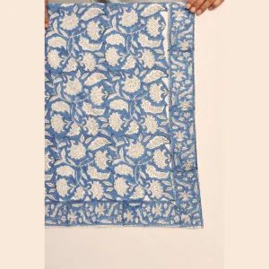 Blue Floral Print Pure Cotton Stole 40" - Image 5