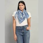 Blue Floral Print Pure Cotton Stole 40" - Image 2