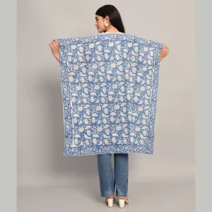 Blue Floral Print Pure Cotton Stole 40" - Image 3