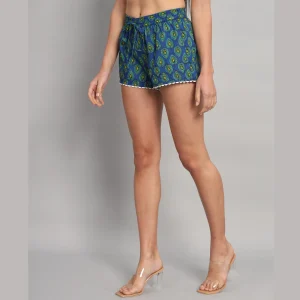 Blue Leaf Print Gym Shorts Pants - Image 4