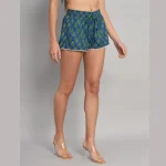 Blue Leaf Print Gym Shorts Pants - Image 5