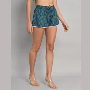 Blue Leaf Print Gym Shorts Pants - Image 5