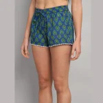 Blue Leaf Print Gym Shorts Pants - Image 6
