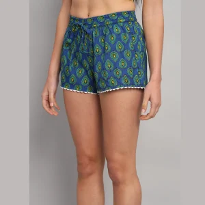 Blue Leaf Print Gym Shorts Pants - Image 6