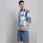 Blue Patchwork Oversized Cotton Shirts - Image 4