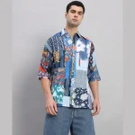 Blue Patchwork Oversized Cotton Shirts - Image 2