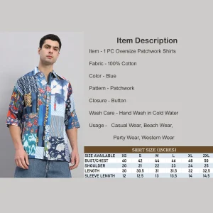 Blue Patchwork Oversized Cotton Shirts - Image 8
