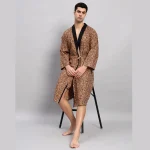 Brown Leopard Print Cotton Men's Bath Robe