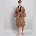 Brown Leopard Print Cotton Men's Bath Robe - Image 3