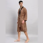 Brown Leopard Print Cotton Men's Bath Robe - Image 5