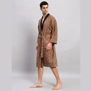 Brown Leopard Print Cotton Men's Bath Robe - Image 5