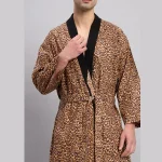 Brown Leopard Print Cotton Men's Bath Robe - Image 2