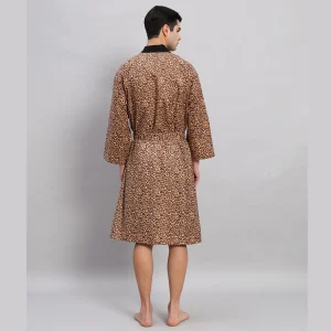 Brown Leopard Print Cotton Men's Bath Robe - Image 6