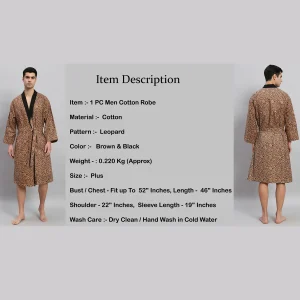 Brown Leopard Print Cotton Men's Bath Robe - Image 7