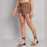 Brown Leopard Printed Cotton Shorts Pants - Image 4