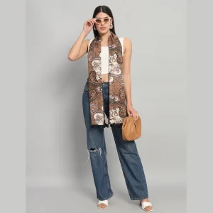 Brown Paisley Printed Women Long Scarves - Image 6