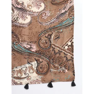 Brown Paisley Printed Women Long Scarves - Image 5