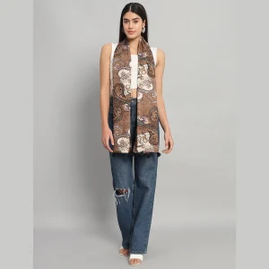 Brown Paisley Printed Women Long Scarves - Image 3